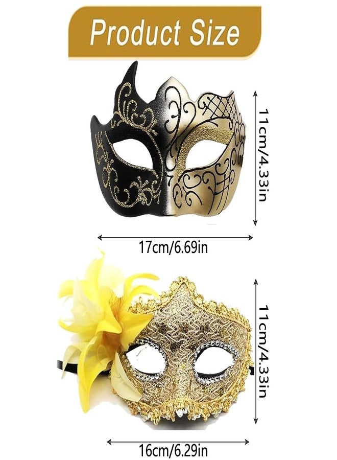 Plexaris Masquerade Masks, 2 Pack Halloween Masquerade Mask, Couples Masquerade Mask for Women & Man, Feather Gold Lace Party Mask, Masquerade Masks for Carnival Prom Ball Fancy Dress Party Supplies - Image 4